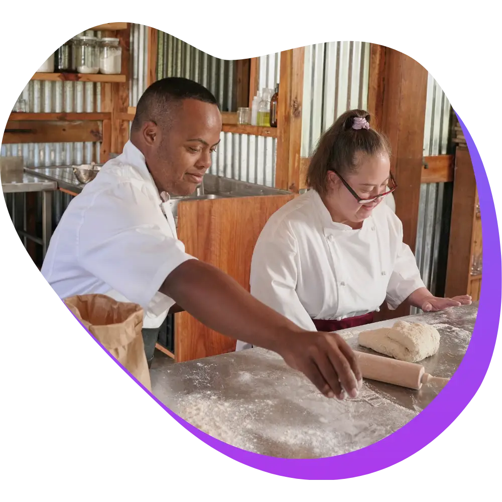 Two disabled friends in baking class